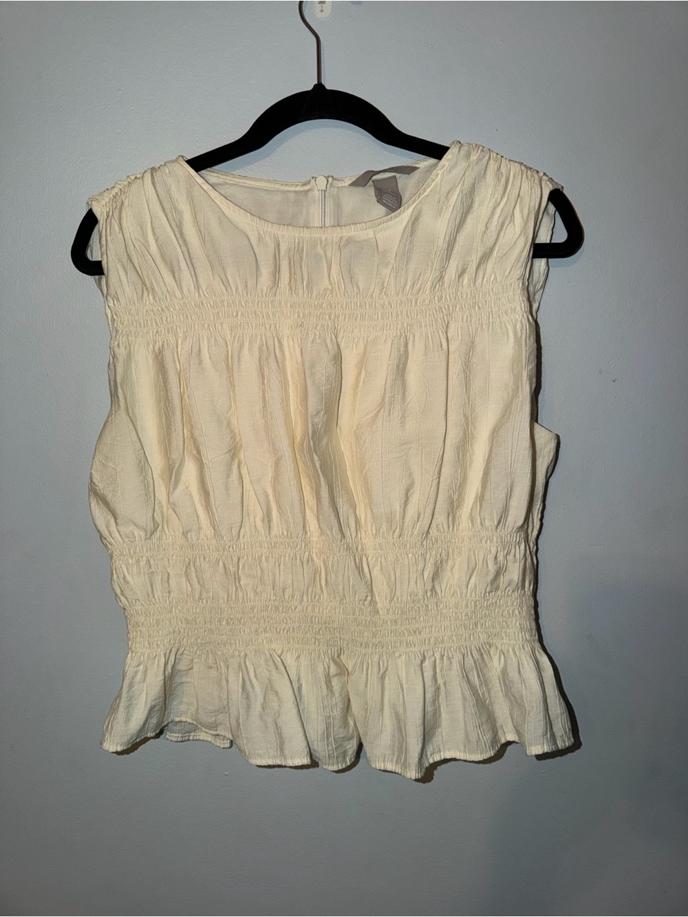 H&M Cream Smocked Peplum Sleeveless Top